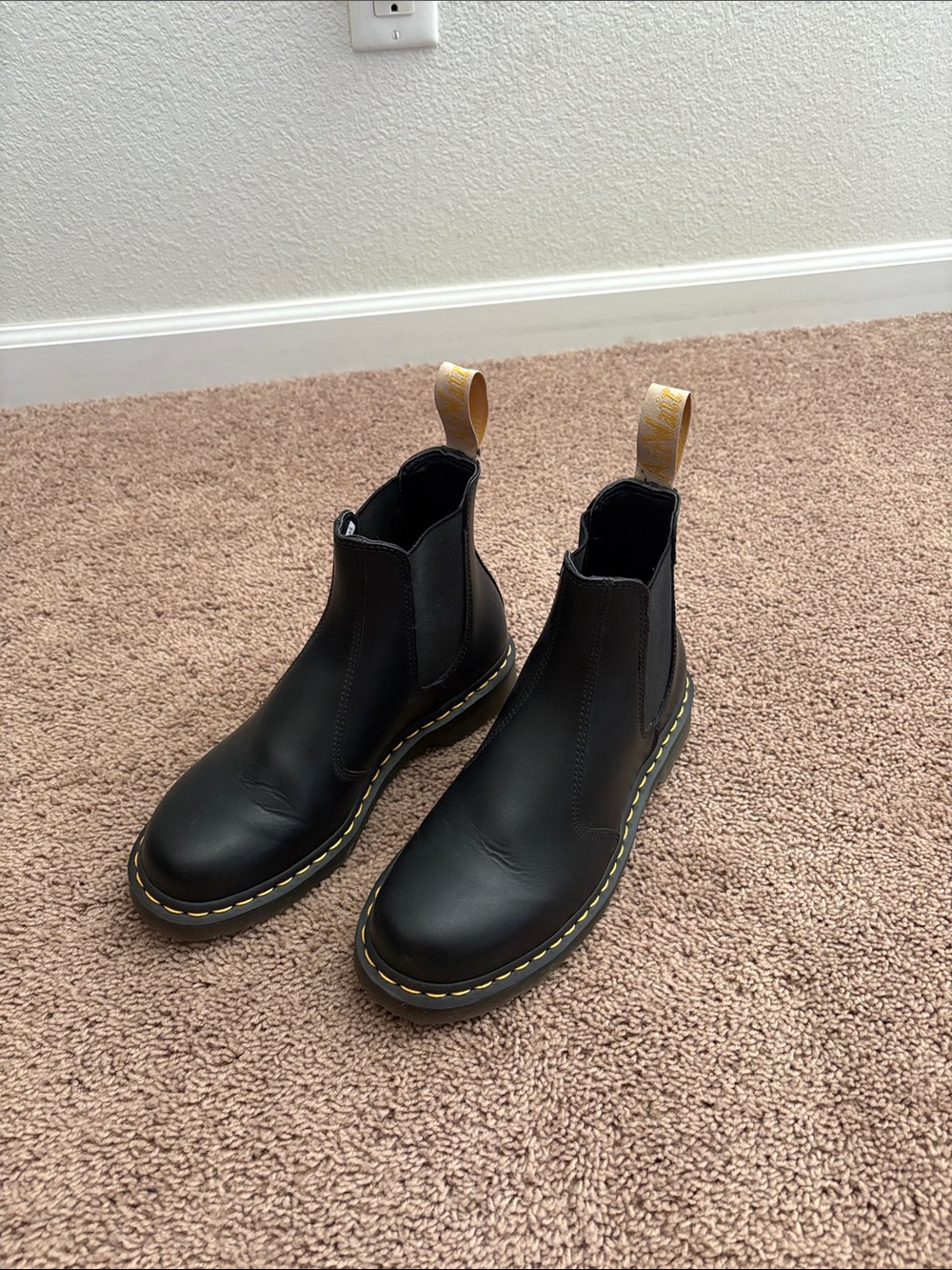 Dr. Martens Black Chelsea Combat Boots with Yellow Stitching